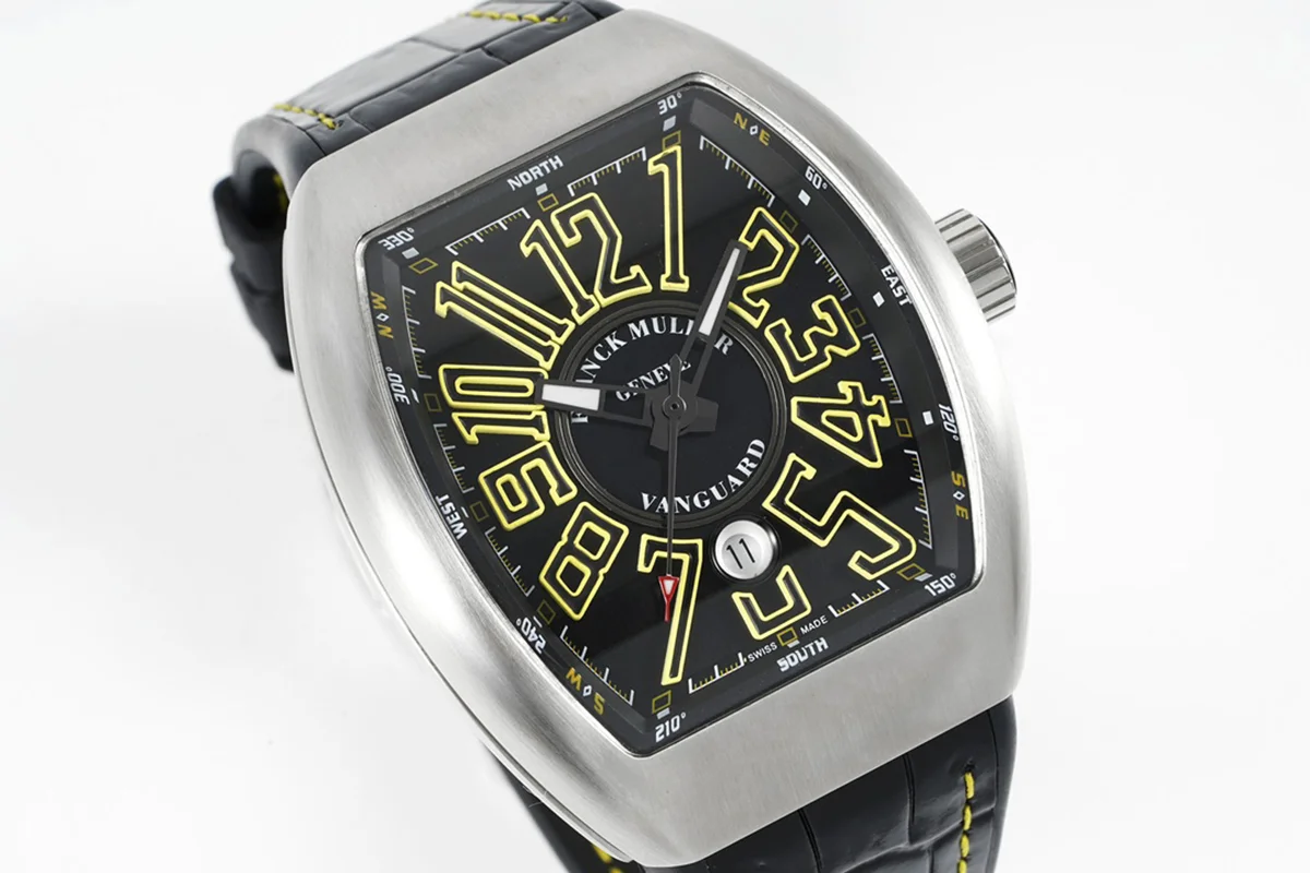Vanguard Black Dial with Yellow Markers in V 45