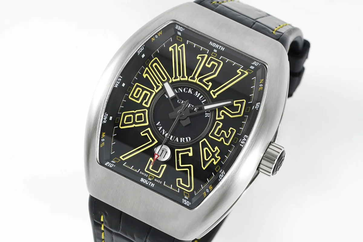 Vanguard Black Dial with Yellow Markers in V 45