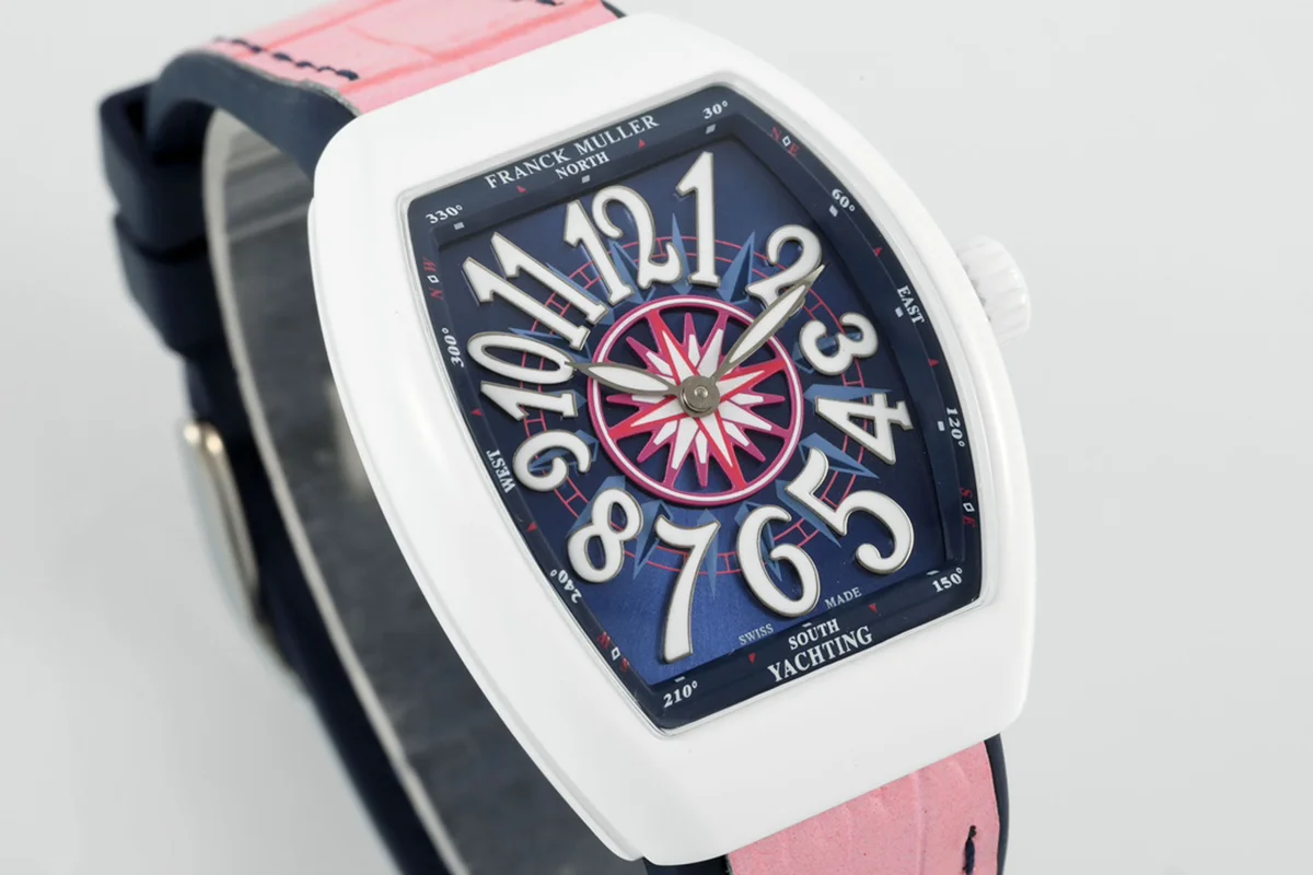 Vanguard Moonphase V32 Blue Dial in Ceramic on Pink Strap
