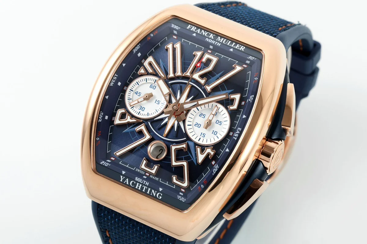 Vanguard V45 Chronograph Blue/White Dial with White Marker in Rose Gold on Leather Strap