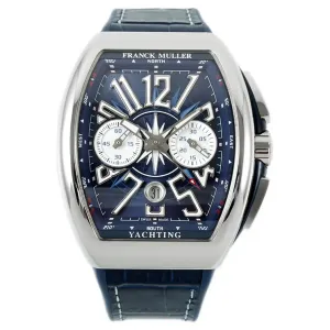 Vanguard V45 Chronograph Blue/White Dial with White Marker in Steel on Leather Strap