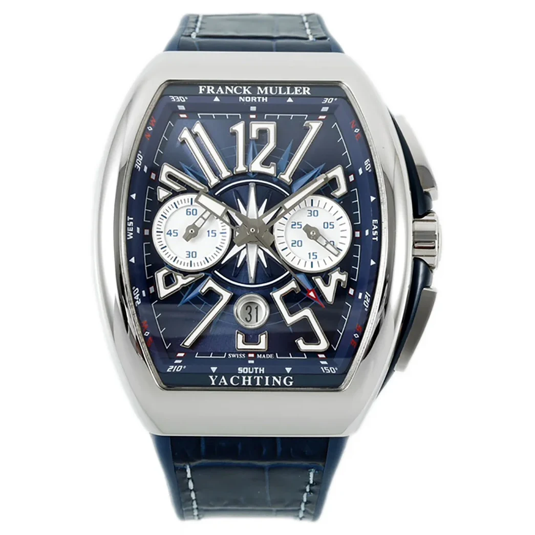 Vanguard V45 Chronograph Blue/White Dial with White Marker in Steel on Leather Strap