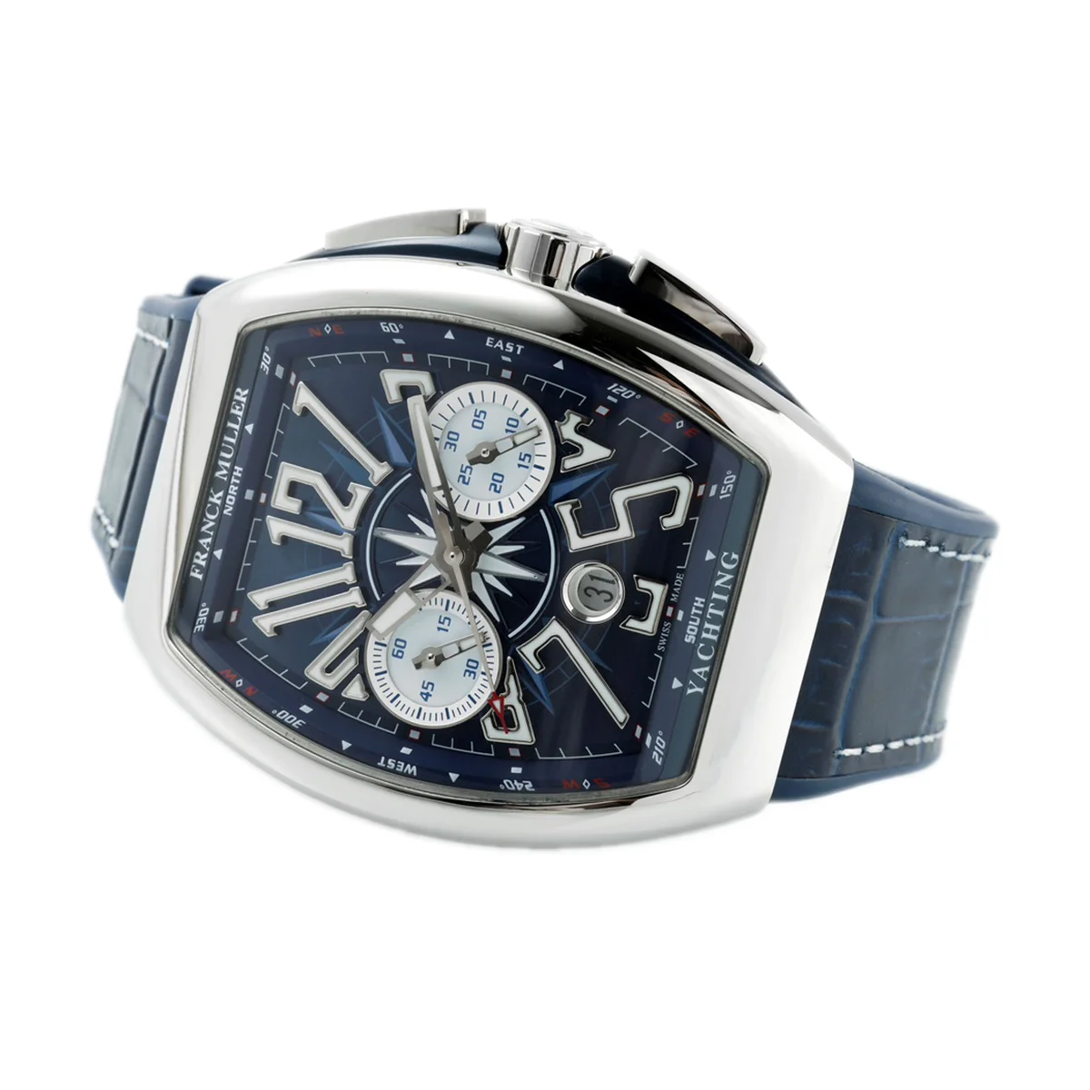 Vanguard V45 Chronograph Blue/White Dial with White Marker in Steel on Leather Strap