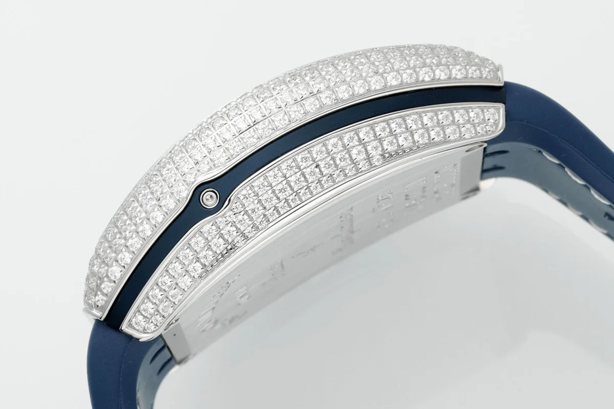Vanguard V45 Chronograph Diamond/Blue Dial with Diamond Marker and Diamond Bezel in Steel on Leather Strap