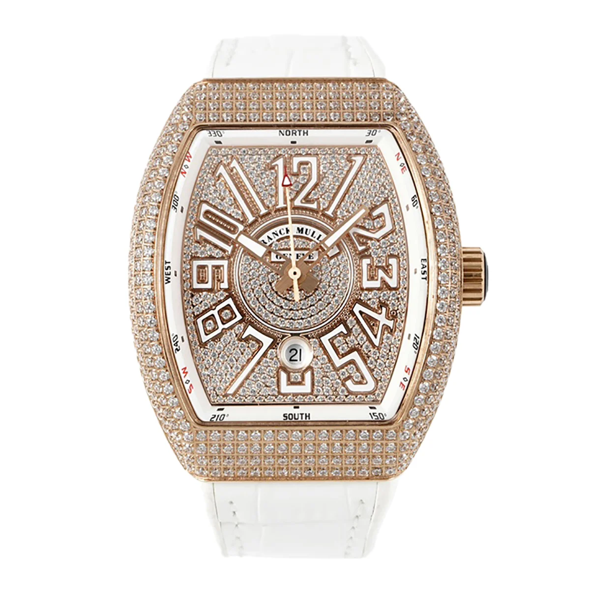 Vanguard V45 Diamond Paved Dial with White Marker and Diamond Bezel in Rose Gold