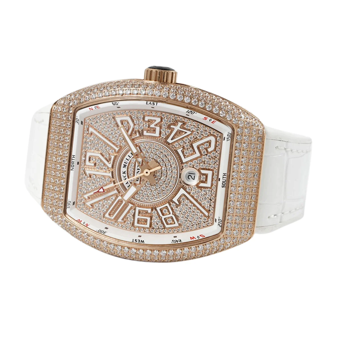 Vanguard V45 Diamond Paved Dial with White Marker and Diamond Bezel in Rose Gold