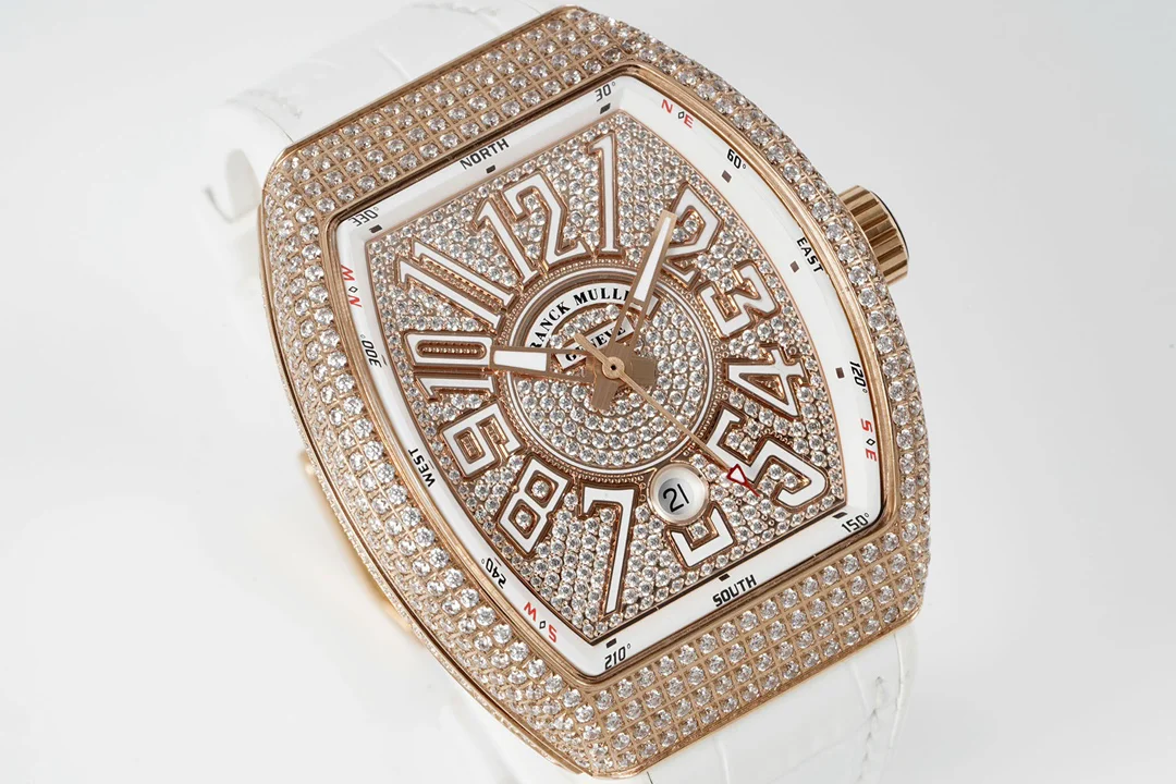 Vanguard V45 Diamond Paved Dial with White Marker and Diamond Bezel in Rose Gold