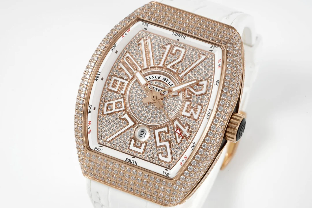 Vanguard V45 Diamond Paved Dial with White Marker and Diamond Bezel in Rose Gold