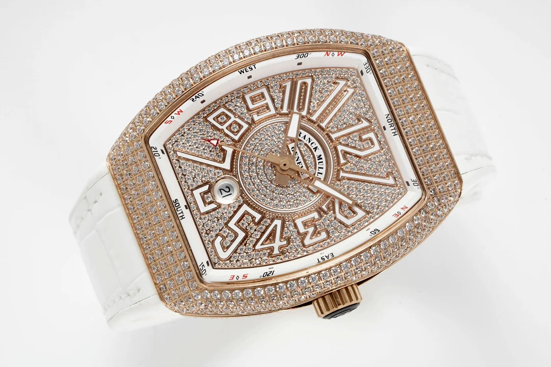 Vanguard V45 Diamond Paved Dial with White Marker and Diamond Bezel in Rose Gold