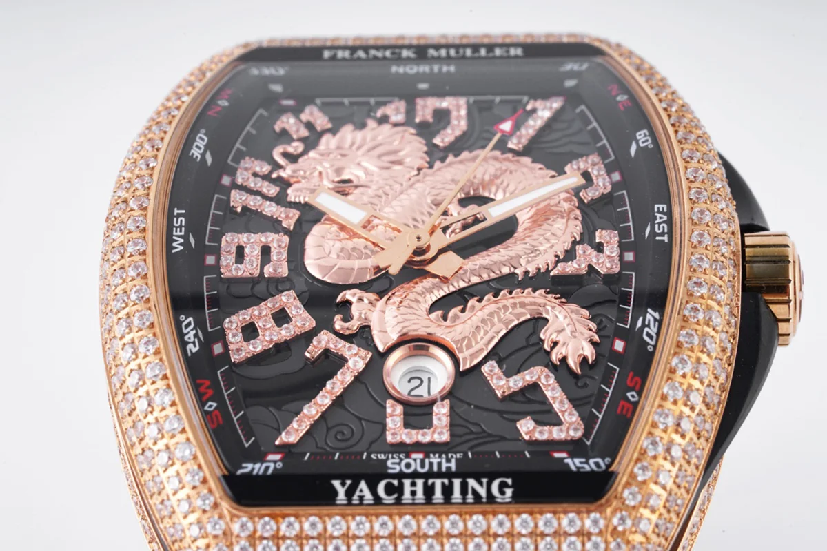 Vanguard Yachting Dragon V45YT Black Dial with Diamond Bezel in Rose Gold