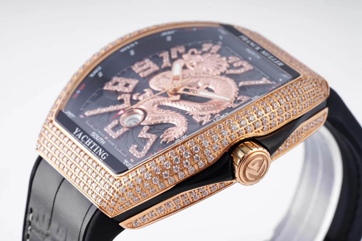 Vanguard Yachting Dragon V45YT Black Dial with Diamond Bezel in Rose Gold