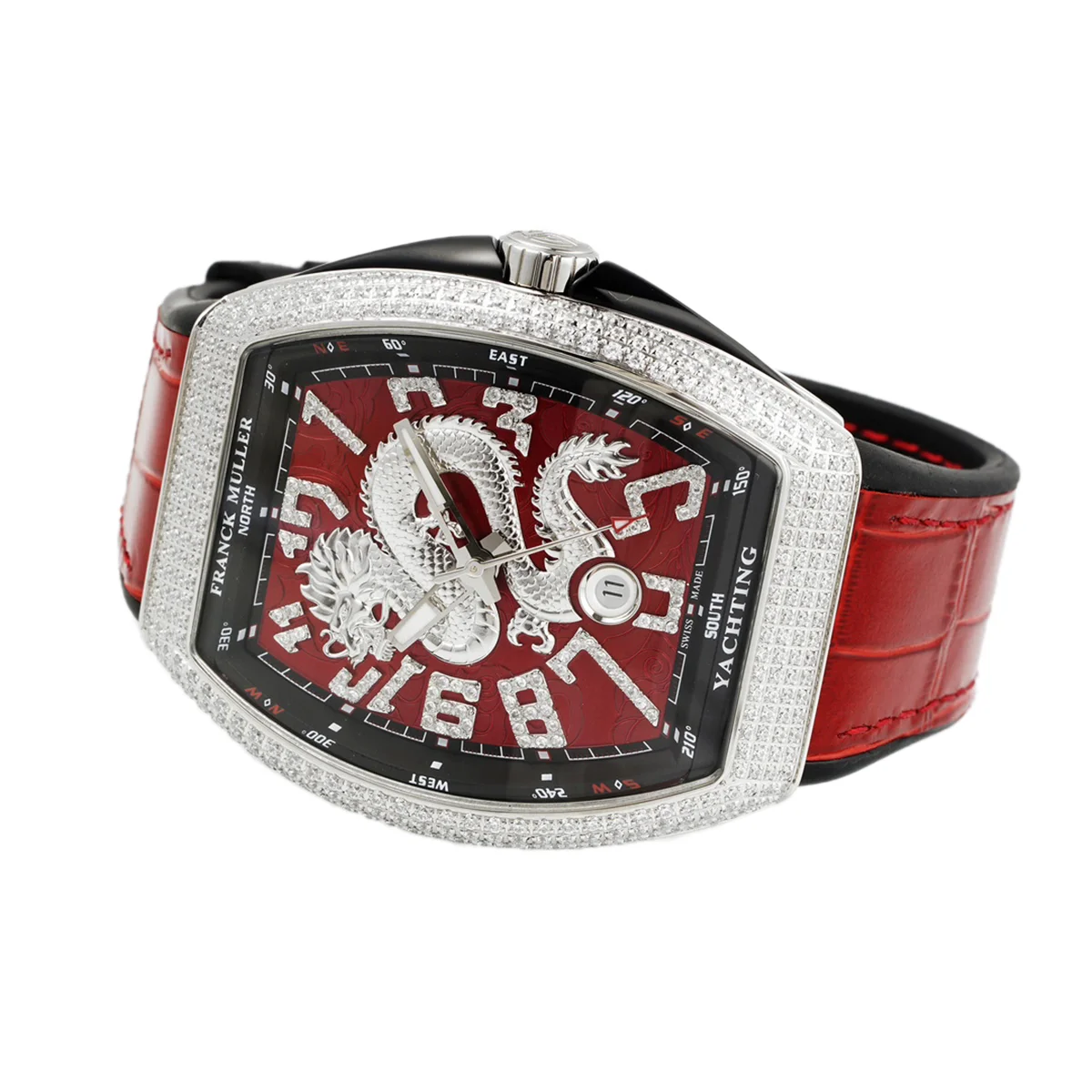 Vanguard Yachting Dragon V45YT Red Dial with Diamond Bezel on Red Leather Strap
