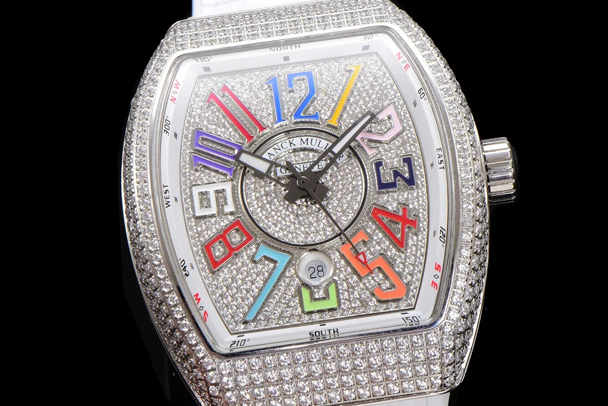 Vanguard Yachting White Dial V45 with Colourful Markers and Diamond Bezel
