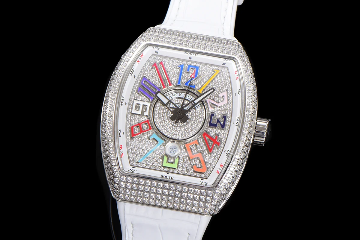 Vanguard Yachting White Dial V45 with Colourful Markers and Diamond Bezel