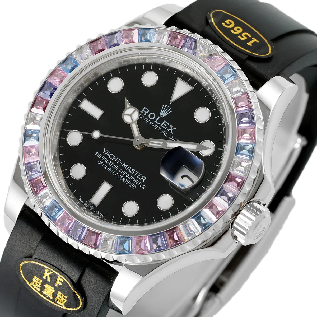 Yacht Master 40 126655 Black Dial with Rainbow Diamond Bezel