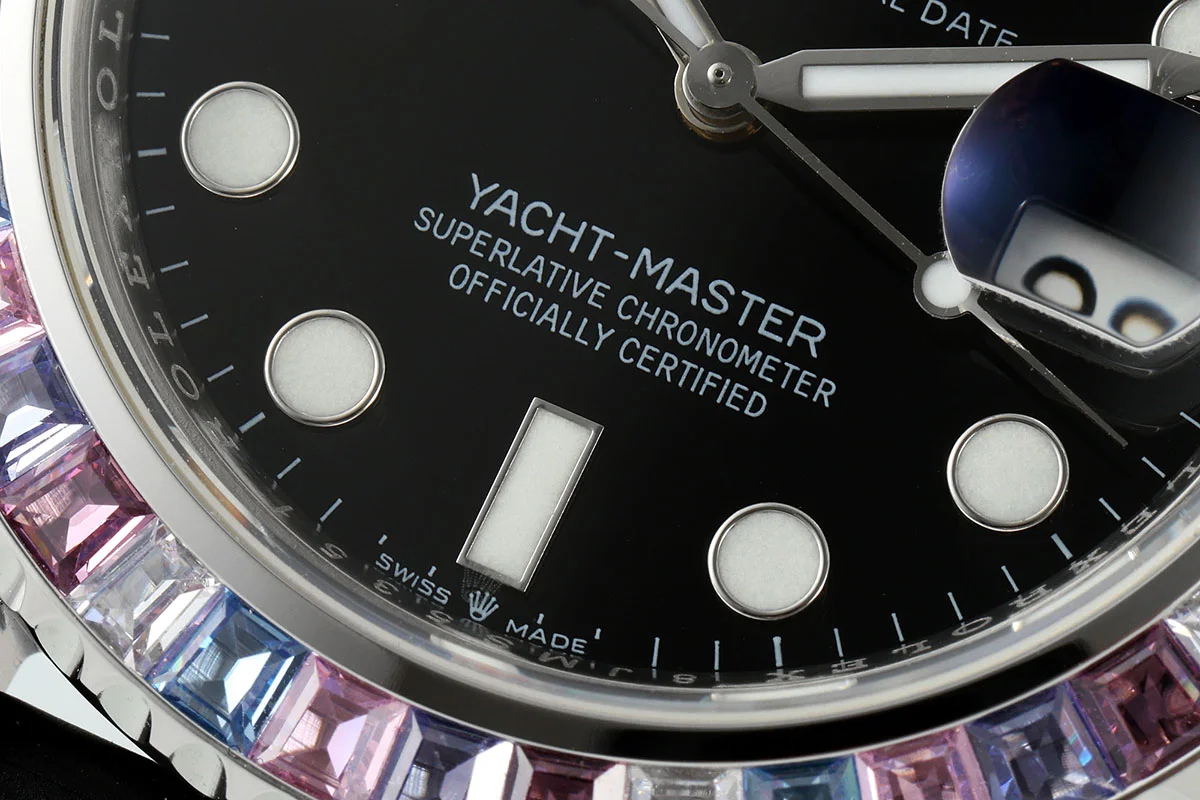 Yacht Master 40 126655 Black Dial with Rainbow Diamond Bezel
