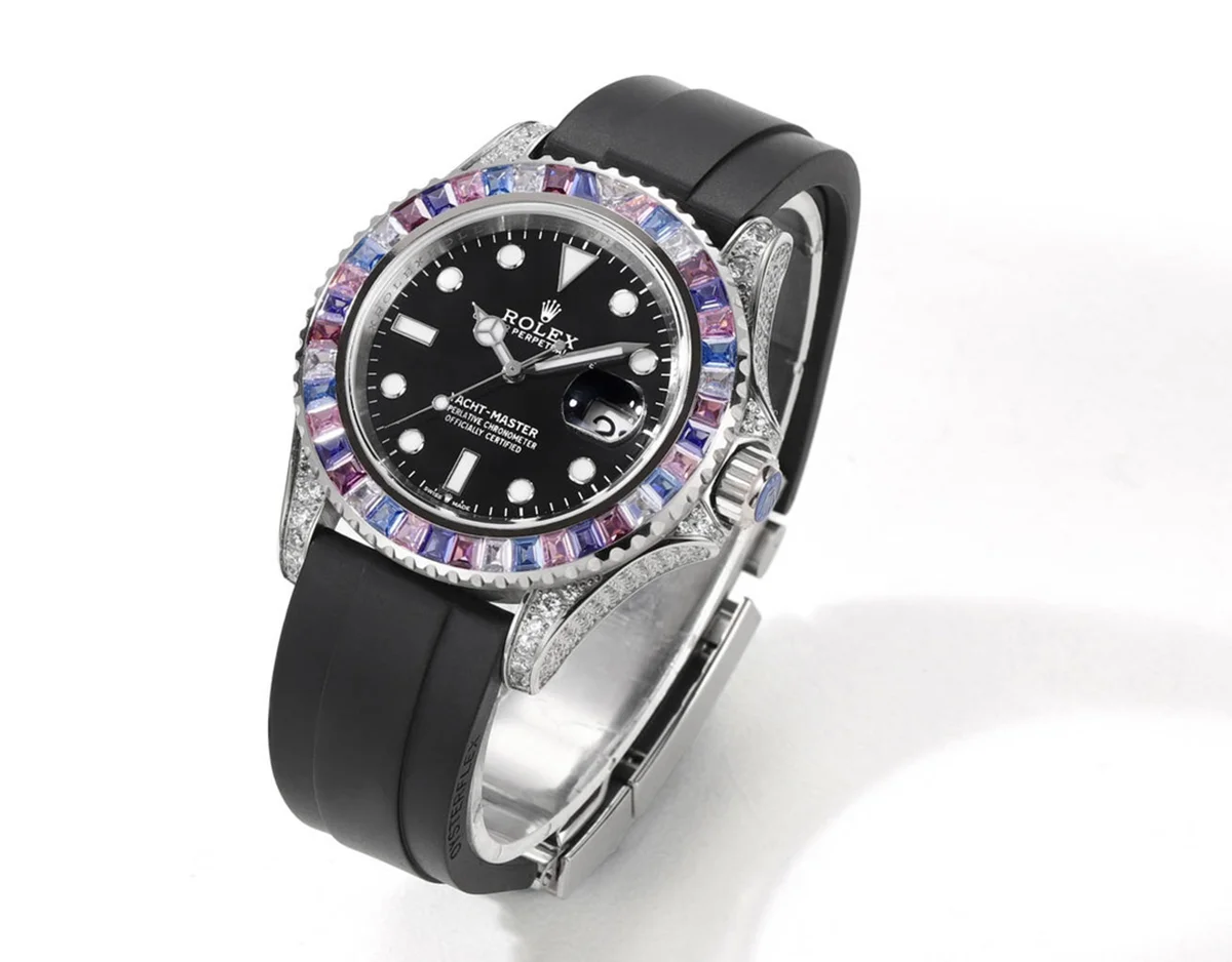 Yacht Master 40 Black Dial with Rainbow Diamond Bezel